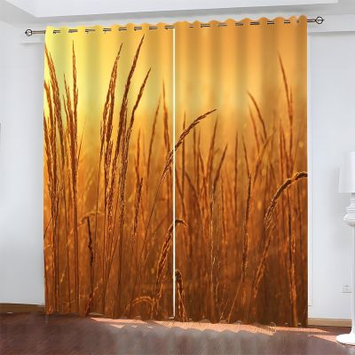 BSYYZQC Wheat Field Blackout Curtains, Noise-Reducing, Room-Darkening, Opaque, with Grommets, 2-Piece Set, 175 x 140 cm (H x W)