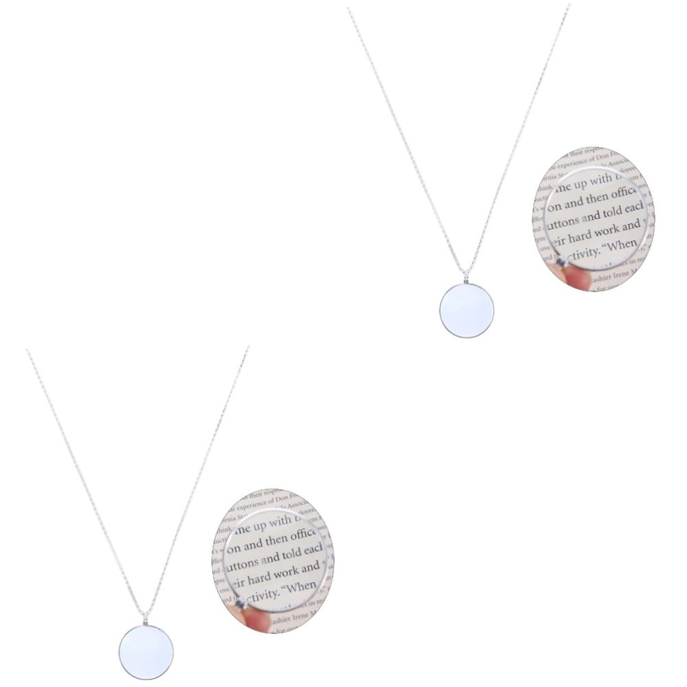 FRCOLOR 2-Piece 5X Magnifying Glass Pendant Necklace, Mini Multifunctional Pocket Magnifier, Silver
