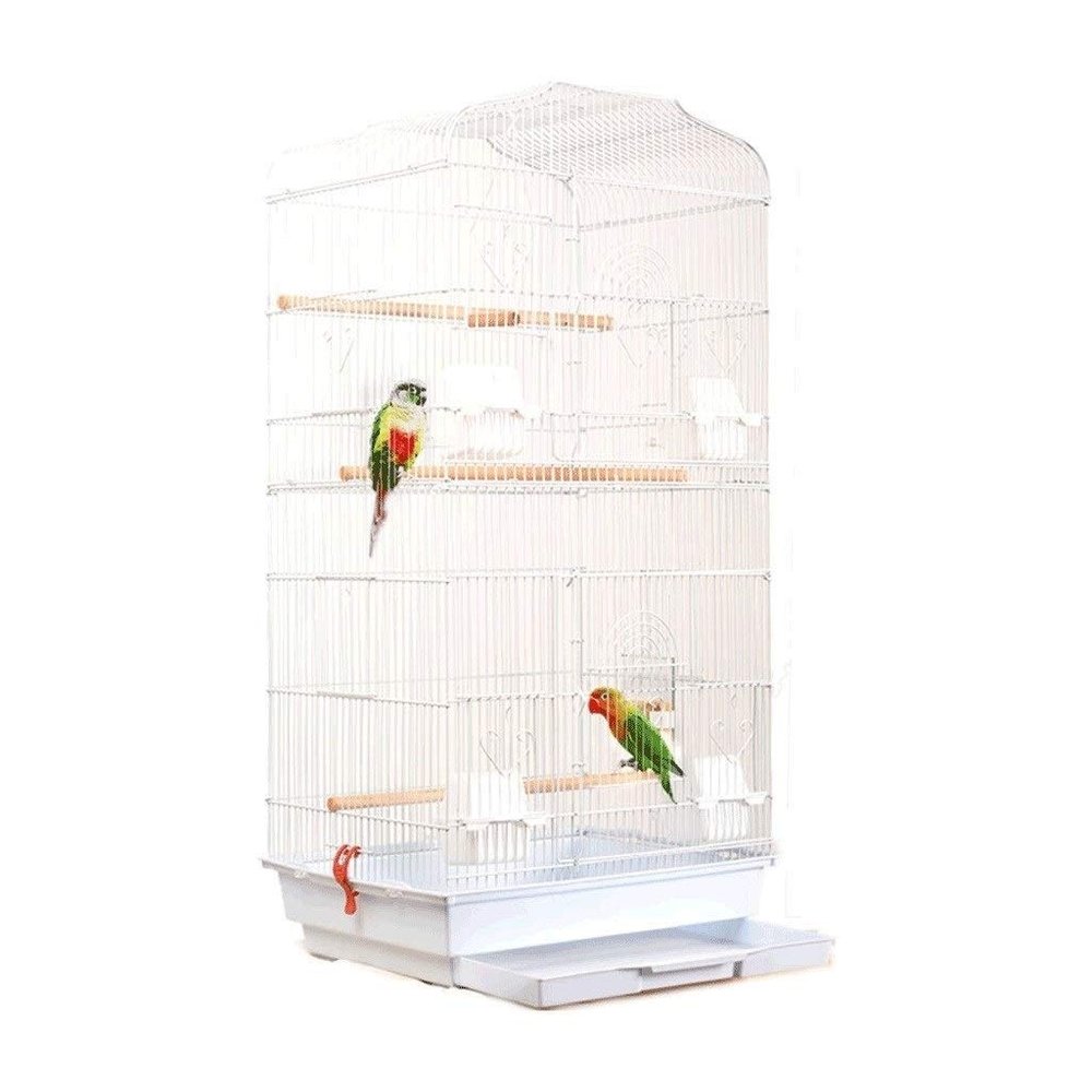 IUBGFTO Solid Wrought-Iron Bird Cage for Parrots, Lovebirds and Finches, White