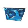 Travel Makeup Bag with Blue Fish Print, Trapezoid Cosmetic Pouch, Black, One Size view 2