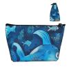 Travel Makeup Bag with Blue Fish Print, Trapezoid Cosmetic Pouch, Black, One Size view 4
