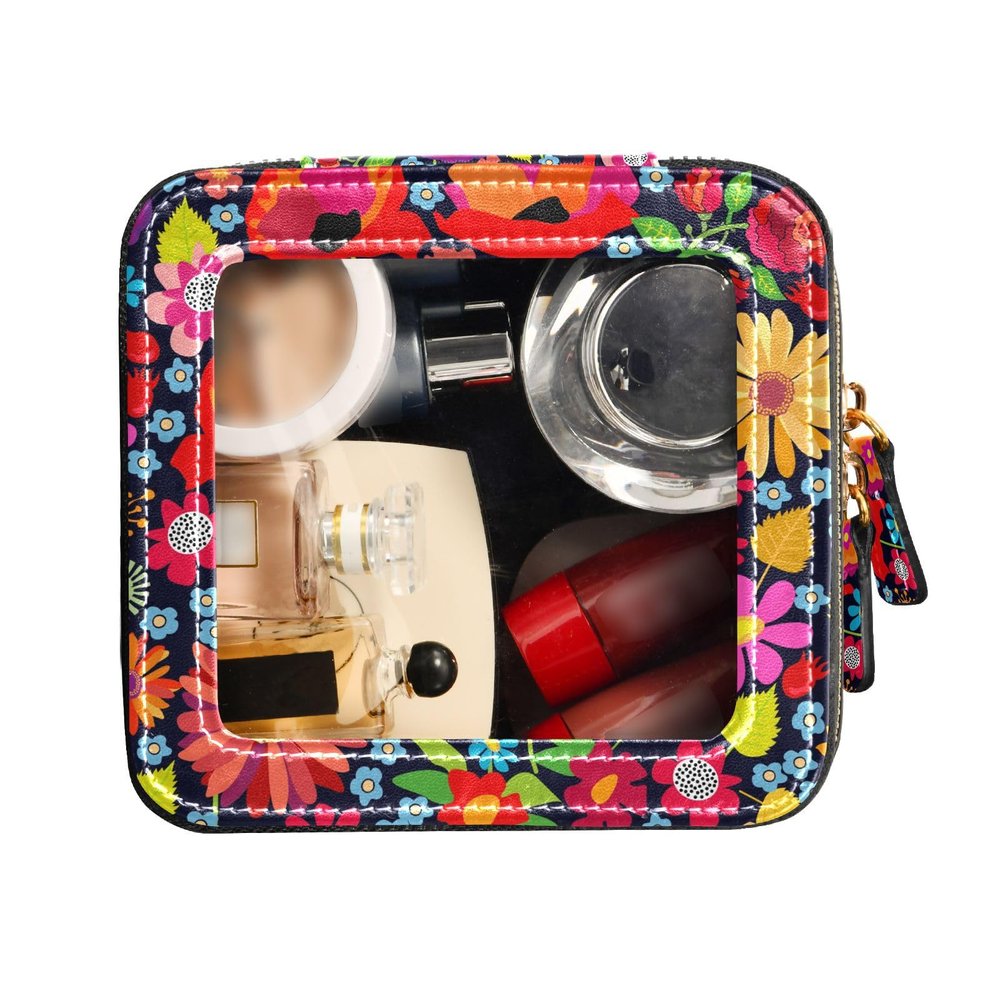 FRODOTGV Clear Makeup Bag, Aster Chrysanthemum Rose and Poppy, 1 Size