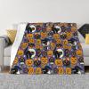 Super Soft Halloween Cat & Pumpkin Flannel Throw Blanket for Couch and Bed view 1