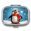 Metal Pill Box with Mirror, Christmas Penguin Print view 1