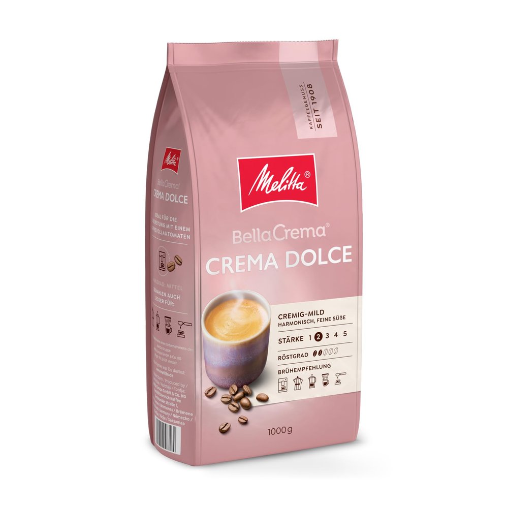 Melitta BellaCrema Crema Dolce Coffee Beans, Strength 2/5, 1 kg