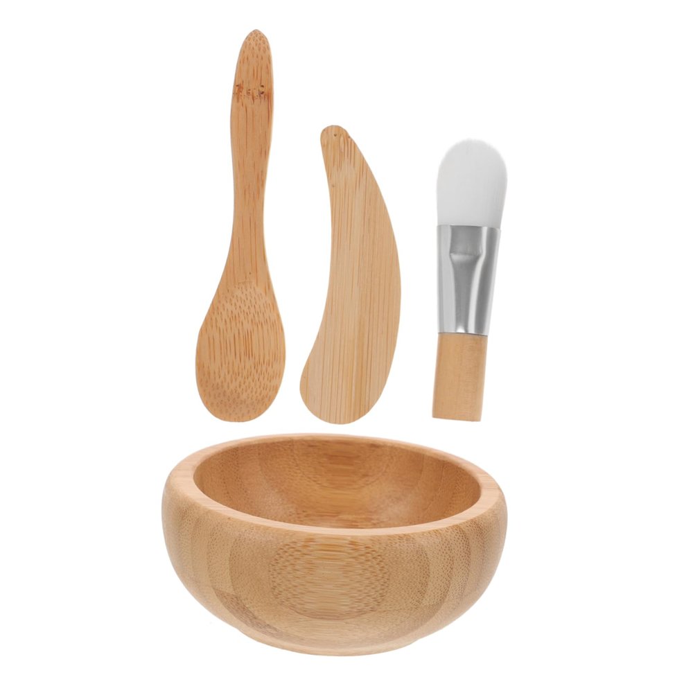 Facial Care Set with Wooden Mask Mixing Bowl, Spatula and Brush