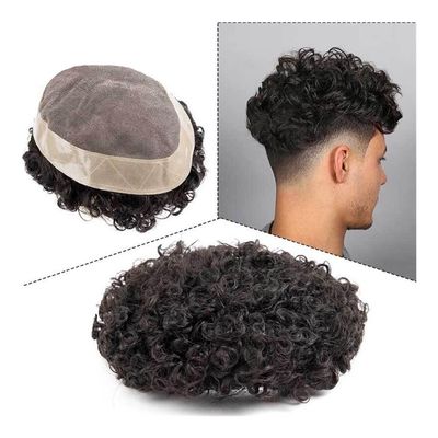 Men's Curly Human Hair Toupee with Breathable Mono Base