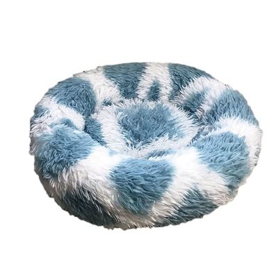 YOUCAI Round Plush Dog Bed, Washable Pet Bed, Blue, 70 cm