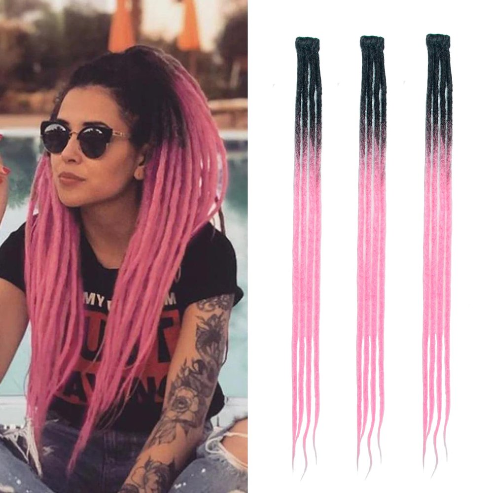 Dsoar Dnne Clip-In Dreadlock Extensions, Handmade Crochet Locs, 3-Piece, 24 in/60 cm
