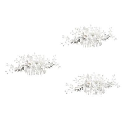 FRCOLOR 3-Piece Women's Floral Hair Comb Set, Silver