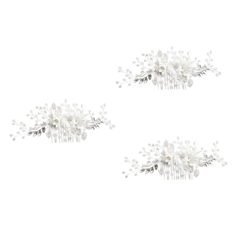 FRCOLOR 3-Piece Women's Floral Hair Comb Set, Silver