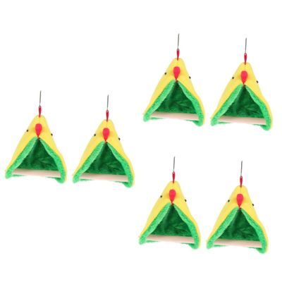 Yardwe 6 Sets Triangle Parrot Nest, Hanging Plush Bird Hammock and Warm Cage Bed