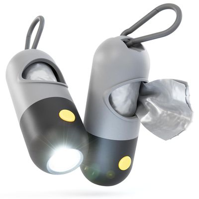 2x Dog Poop Bag Dispenser with Flashlight & Carabiner
