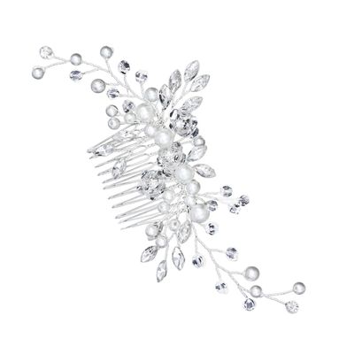 AUTSUPPL Bridal Hair Comb with Pearls, Elegant Silver Headpiece for Weddings and Special Occasions