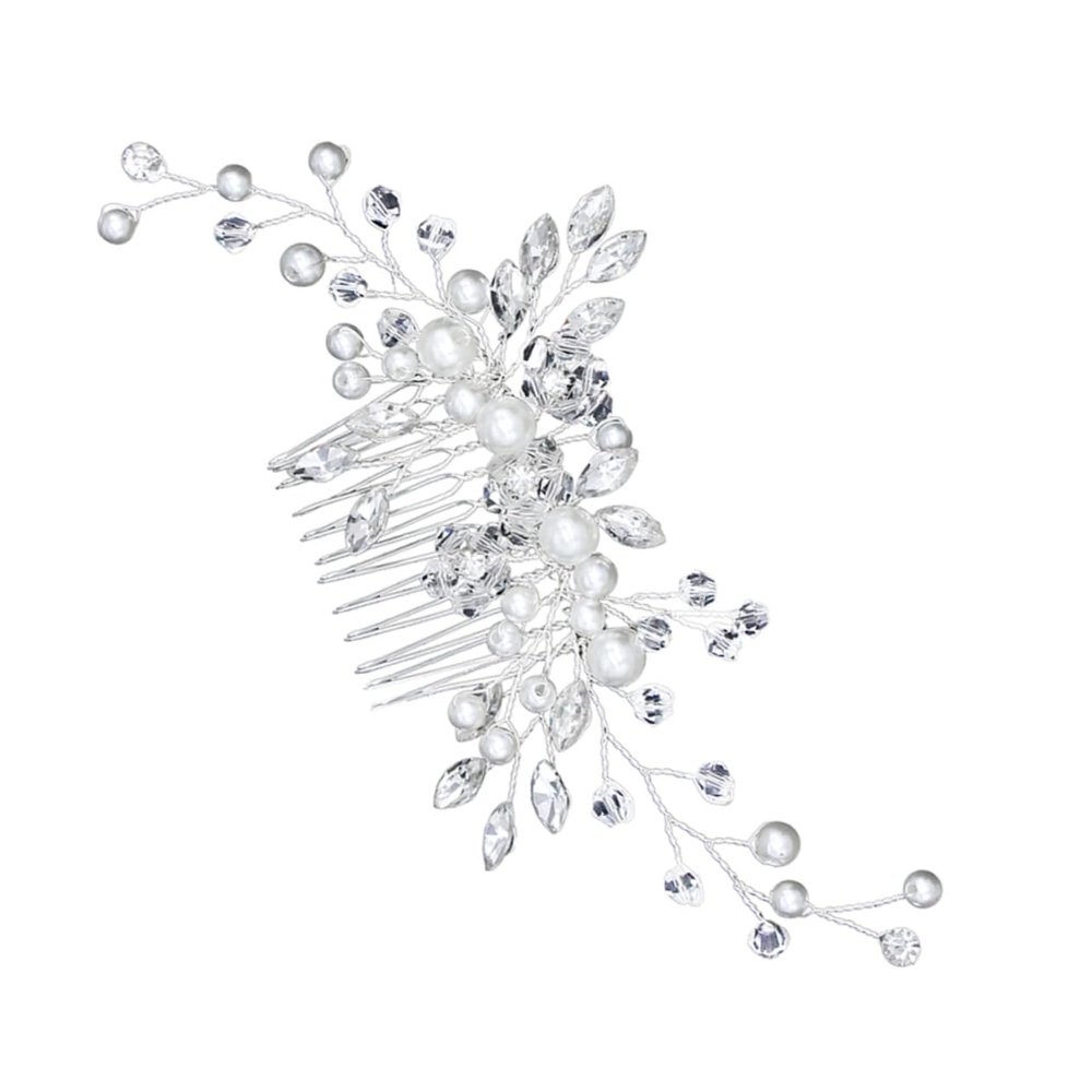 AUTSUPPL Bridal Hair Comb with Pearls, Elegant Silver Headpiece for Weddings and Special Occasions