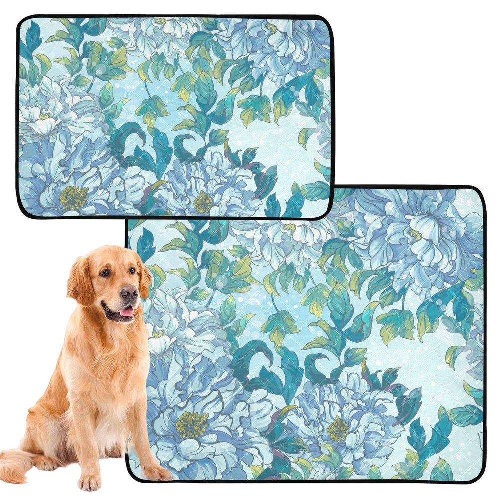 Reusable Dog Pee Pads for Large Dogs, Non-Slip, 50.8 x 61 cm, Chinese Blue Peonies, 3-Pack