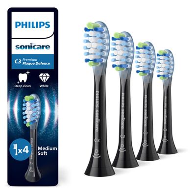 Philips Sonicare C3 Premium Plaque Defense Original Replacement Brush Heads, Black, 4-Pack, HX9044/88