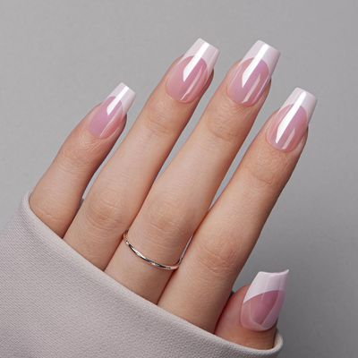 Glazed Pink French Tip Press-On Nails, 32-Piece Set