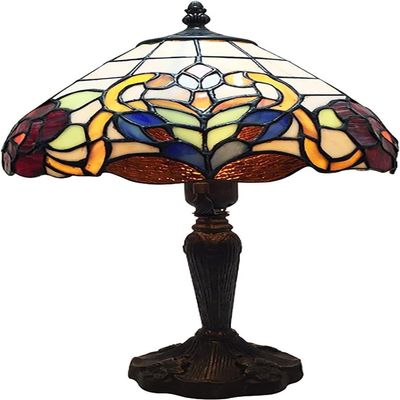 DKSNAJ Small Tiffany-Style Table Lamp with Handcrafted Stained-Glass Shade, Pastoral Style