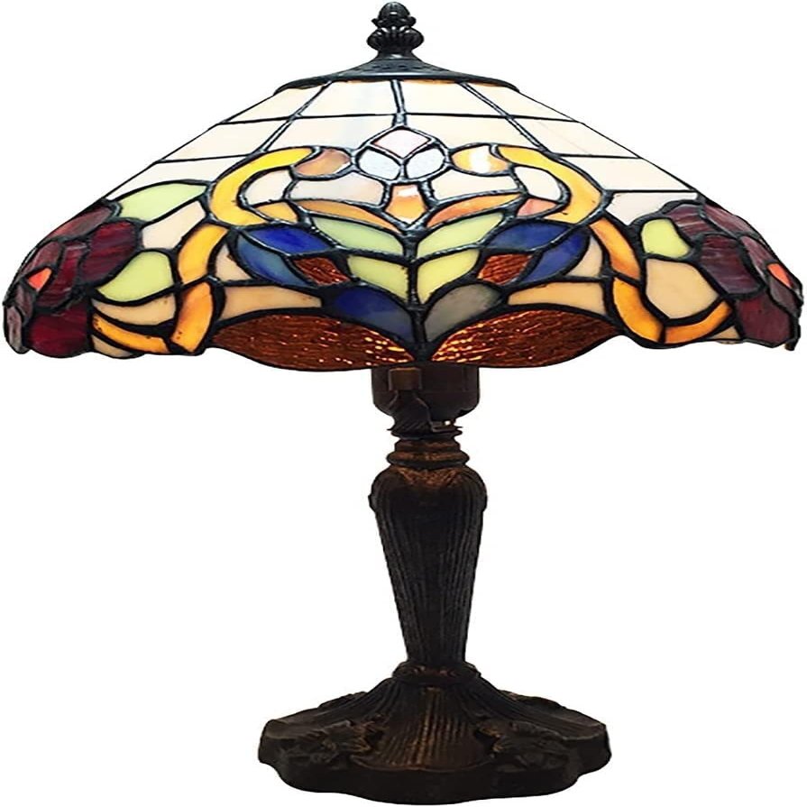 DKSNAJ Small Tiffany-Style Table Lamp with Handcrafted Stained-Glass Shade, Pastoral Style
