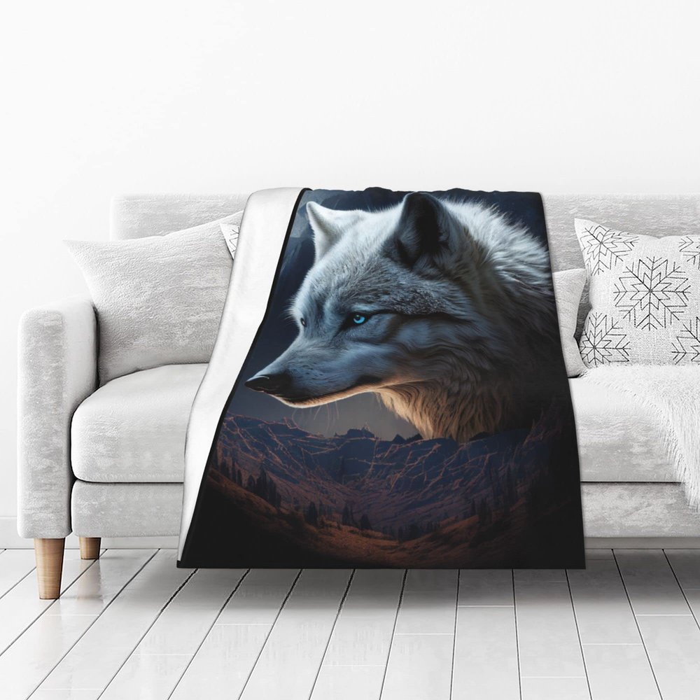 yomeeaaaa Embrace The Beauty of White Wolf Little Moon Blanket, 40 x 50 in, Reversible Plush Throw Blanket for Couch, Sofa, Chair, Super Soft, Fluffy, Cozy Wolf Print