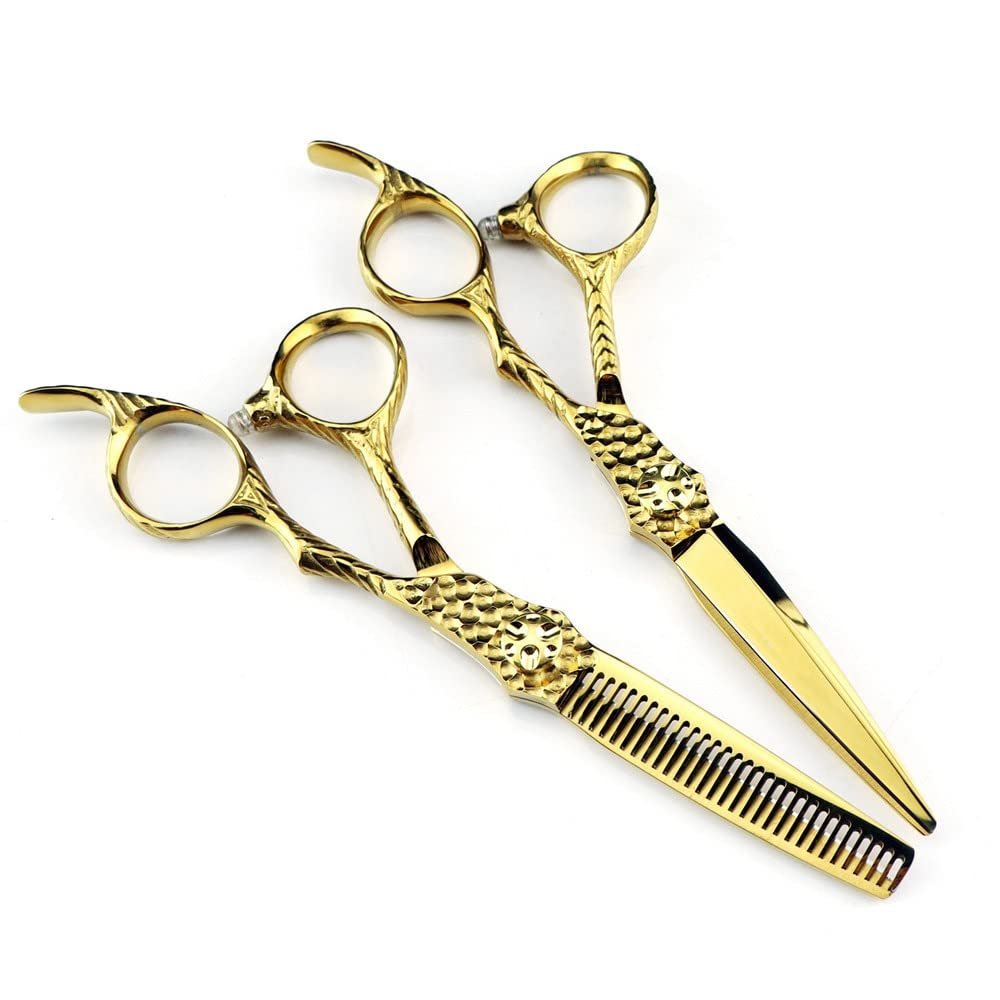 SGKOMN 6-Inch Hair Cutting Scissors, Professional Japanese 440C Steel, Gold-Finish Hair Shears and Thinning Scissors
