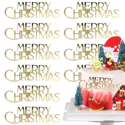 10-Piece Mirror Gold Acrylic Christmas Cake Toppers