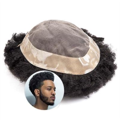 Men’s Afro-Curly Toupee for Black Men, 5–6-Inch Indian Remy Human Hair