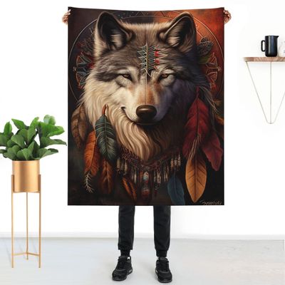 yomeeaaaa Wolf Chieftain Printed Plush Blanket, 101.6 x 127 cm