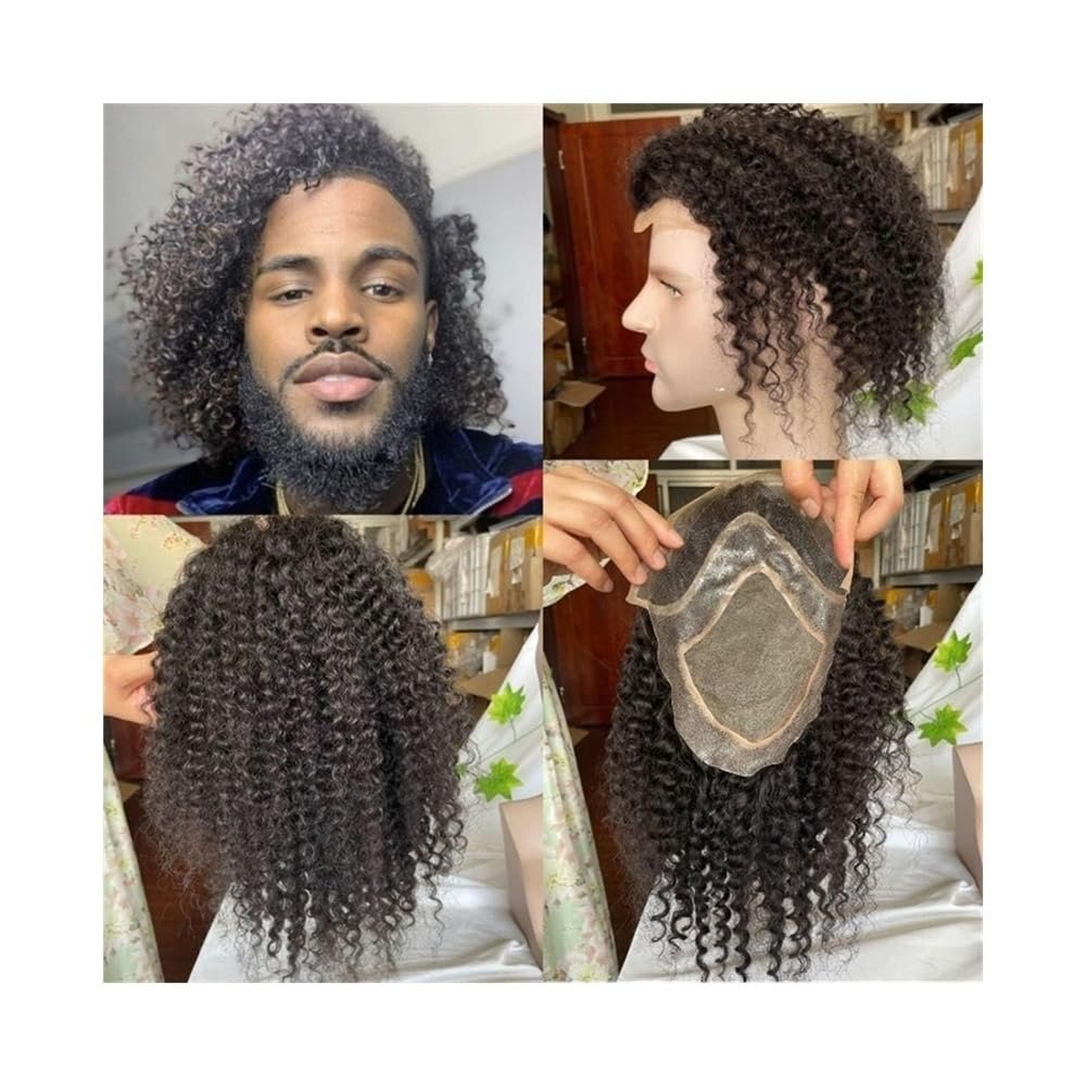 XXAD553TY Men's Afro Kinky Curly Toupee, 8 x 10 in Base, 12 in Human Hair