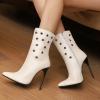 WOkismD Sexy Pointed-Toe Stiletto Short Boots, 12 cm, White, EU 39 view 2