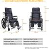 Fully Reclining Commode Wheelchair with High Backrest, Headrest and Tray Table view 2