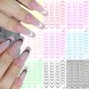 9 Sheets Self-Adhesive French Tip Nail Stickers, Colorful Curved Geometric Lines view 1
