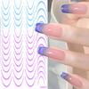 9 Sheets Self-Adhesive French Tip Nail Stickers, Colorful Curved Geometric Lines view 3