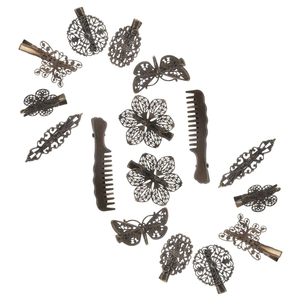 AUTSUPPL 16-Piece Random-Style Metal Butterfly Hair Clips, Retro Brown Duckbill Clips, Non-Slip