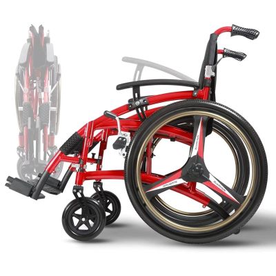 Self-Propelled Folding Wheelchair, Lightweight Transport Chair with 24-Inch Rear Wheels