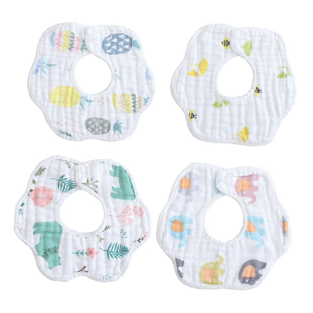 UPKOCH Baby Bibs, 4-Pack, Pure Cotton, Reusable
