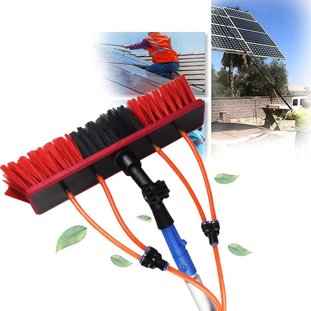 Window Cleaning Pole Set with Water Feed, 3 x 12 m, Extendable Pole, 30 cm Brush Head, 5 m Hose Included