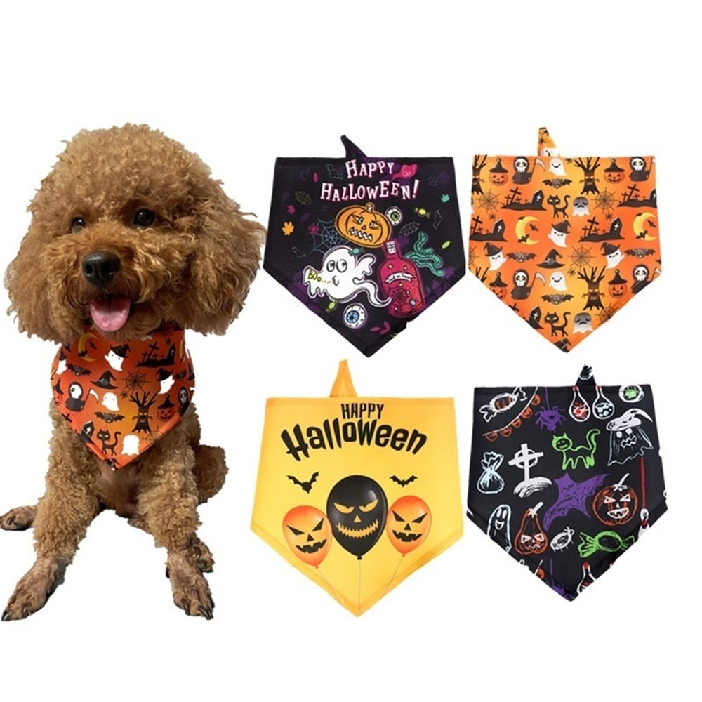 4-Pack Halloween Dog Bandanas, Ghost Halloween Party Pet Accessories for Small to Medium Dogs