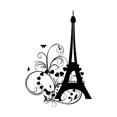 Tower Wall Decal for Kids’ Room, Bedroom, Paris, Hearts and Butterflies, Vinyl, Romantic Decor, Living Room Background, Extra Large 70 x 105 cm