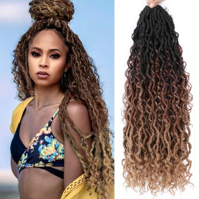 BLUONASI 6-Pack Goddess Faux Locs Crochet Hair for Black Women, Boho Locs with Curly Ends, 18 in, 1B/30/27#
