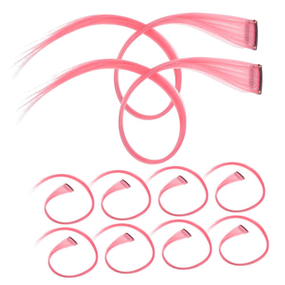 FRCOLOR 10-Piece Pink Straight Hair Extensions for Women and Girls