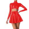 YGZHANYUANOKU Women's Leather Dress Set, Wet-Look Zip Crop Jacket with Pleated Mini Skirt, Punk PVC Clubwear, Red, L view 1