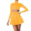 YGZHANYUANOKU Women's Leather Dress Set, Wet-Look Zip Crop Jacket with Pleated Mini Skirt, Punk PVC Clubwear, Red, L view 4