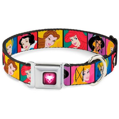 Disney Princess Gem Heart Full Color Black Pink Seatbelt Buckle Collar - Disney Princess Blocks