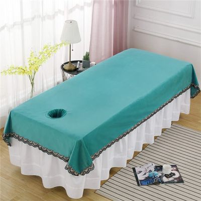 Chickwin Velvet Massage Table Fitted Sheet with Face Hole, Blue-Green, 244 x 120 cm