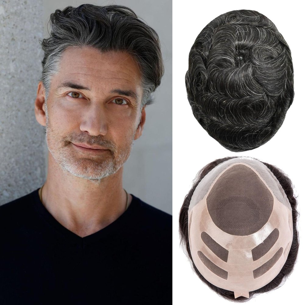 Ehairc Men's Hair System Bond Mono Lace PU Front #1B20