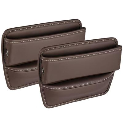 WENYINGLIHAI 2-Pack Seat Gap Storage Boxes for Porsche 911 Turbo (991), PU Leather with Cup Holders, D/Coffee