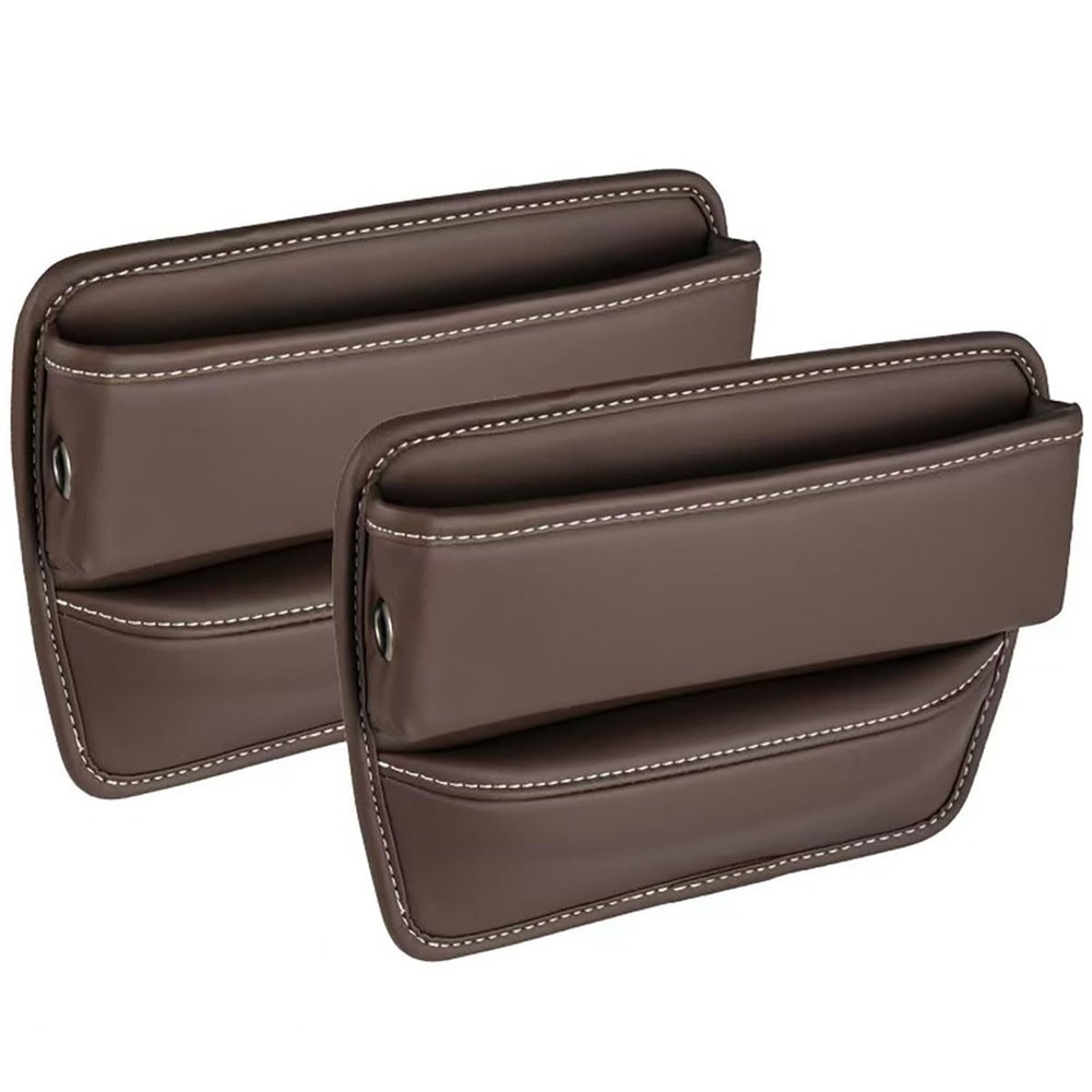 WENYINGLIHAI 2-Pack Seat Gap Storage Boxes for Porsche 911 Turbo (991), PU Leather with Cup Holders, D/Coffee