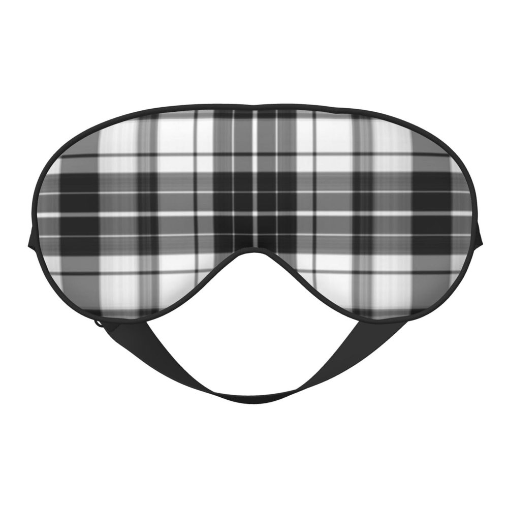 Black-and-White Plaid Sleep Mask with Adjustable Strap